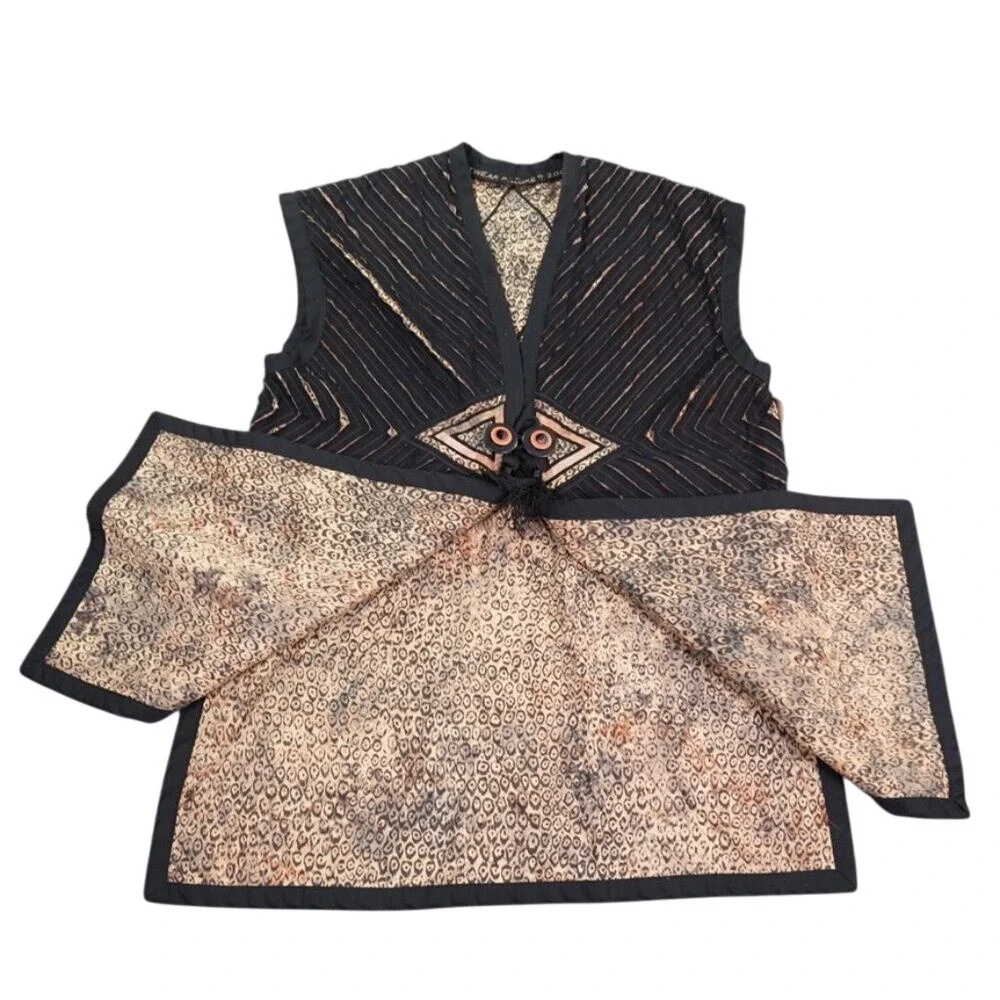 VTG Artisan Applique Quilted Vest‎ Womens Longline Tribal Batik P Hoke 2001 - Picture 4 of 13
